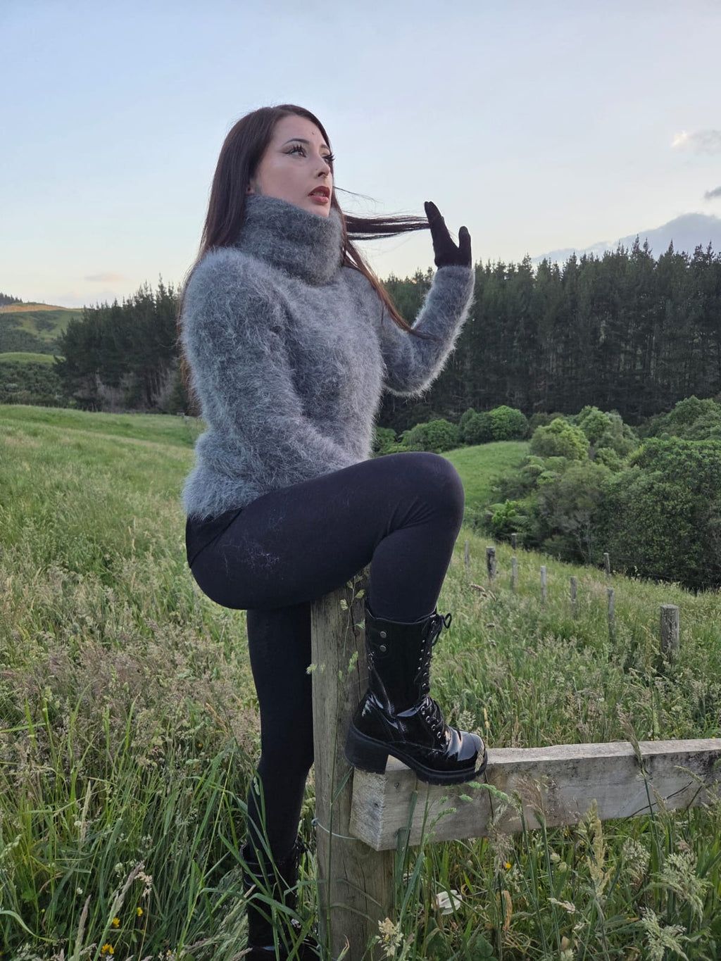 Gray Angora 100cm/40 inch Turtleneck Sweater