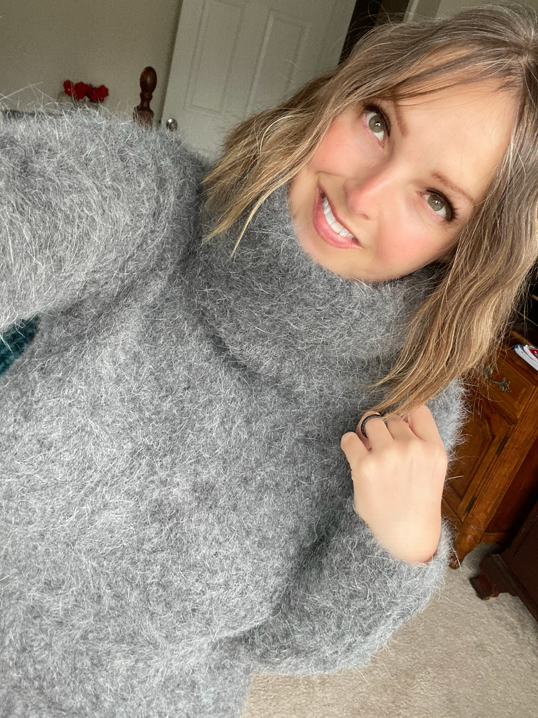 Gray Angora 100cm/40 inch Turtleneck Sweater