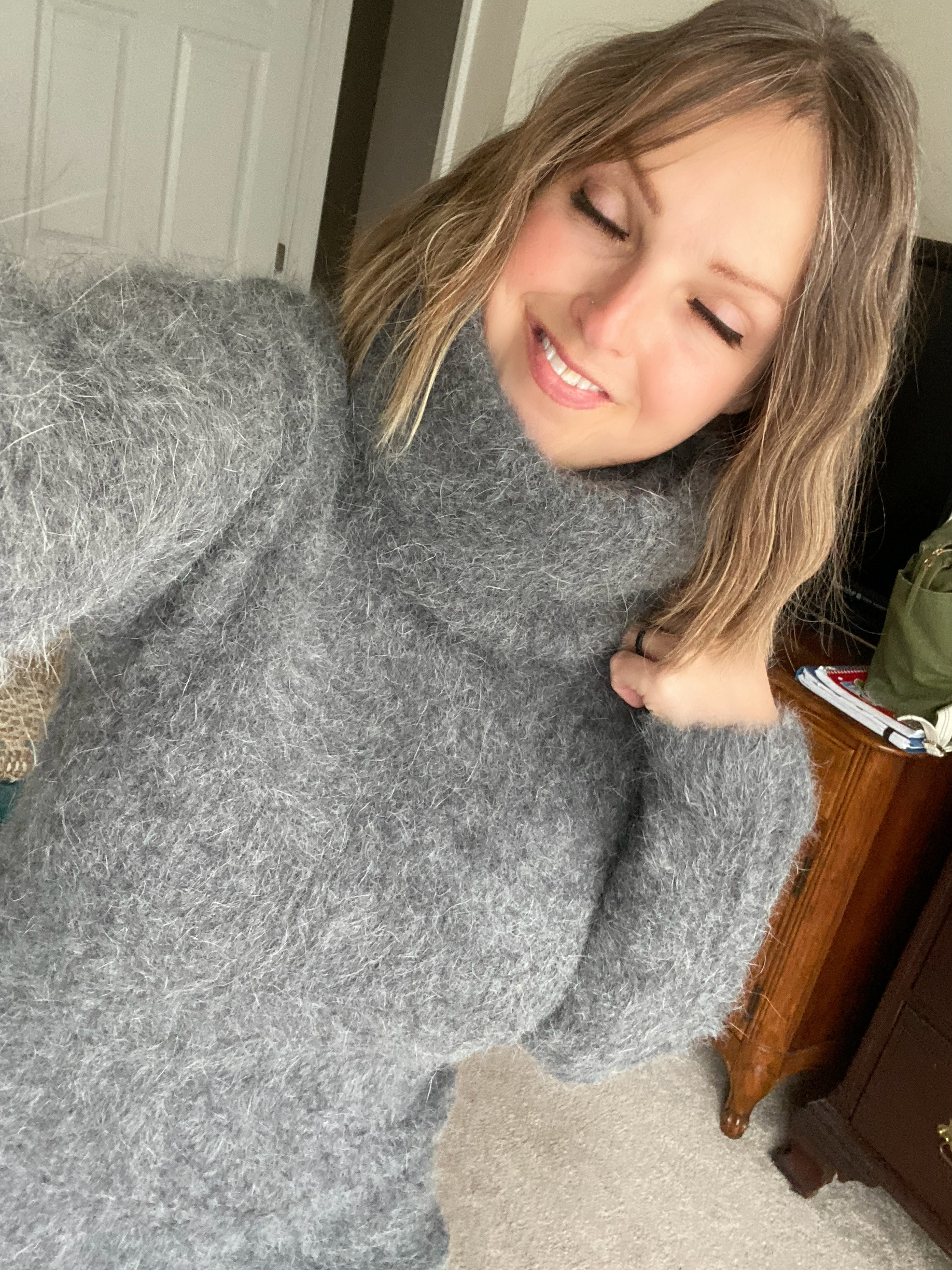 Gray Angora 100cm/40 inch Turtleneck Sweater