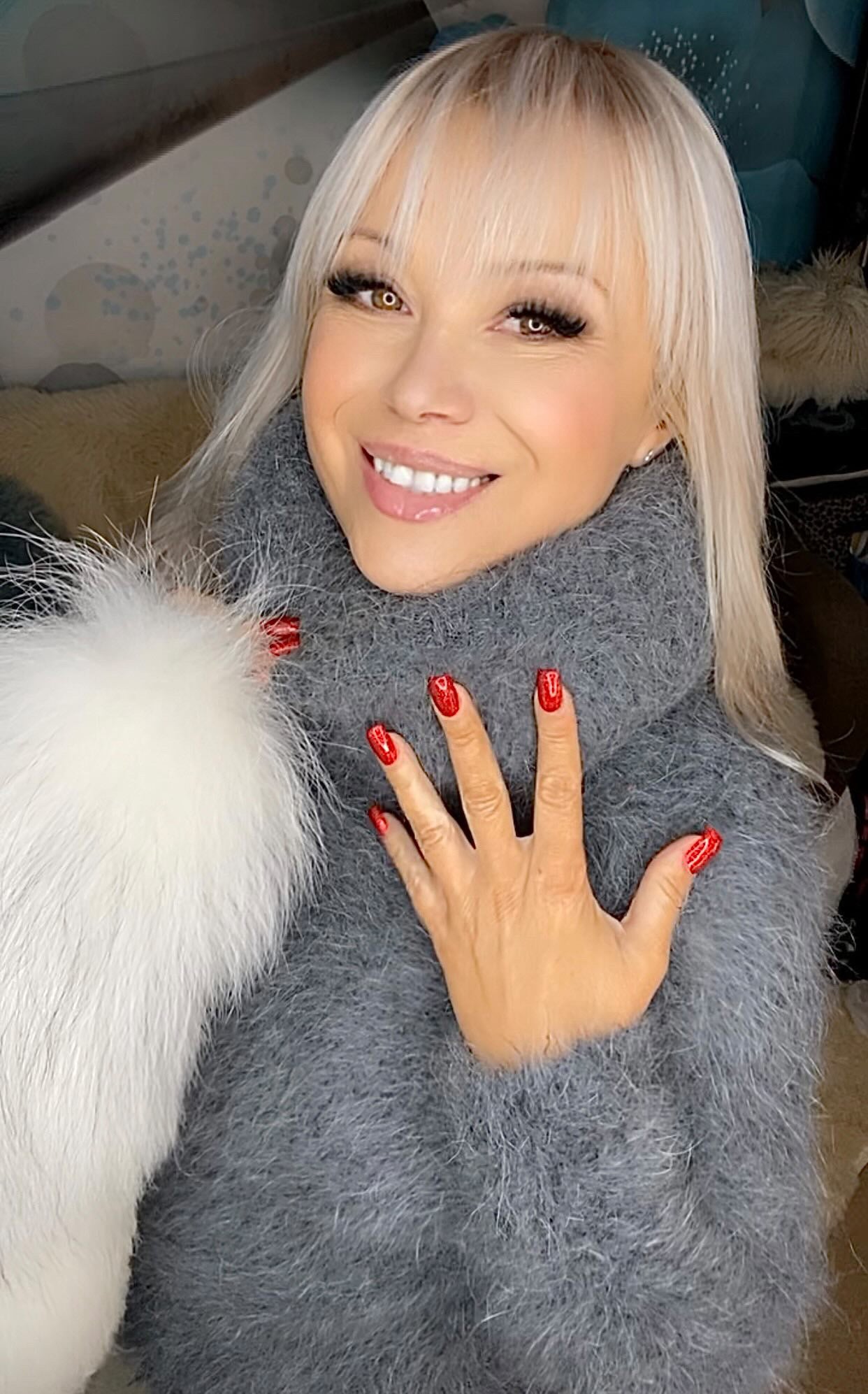 Gray Angora 200cm/80 inch Turtleneck Sweater Dress