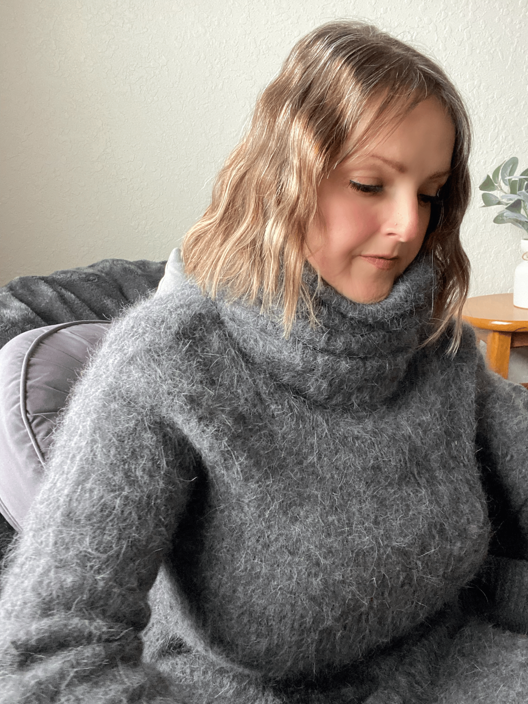 Gray Angora 100cm/40 inch Turtleneck Sweater