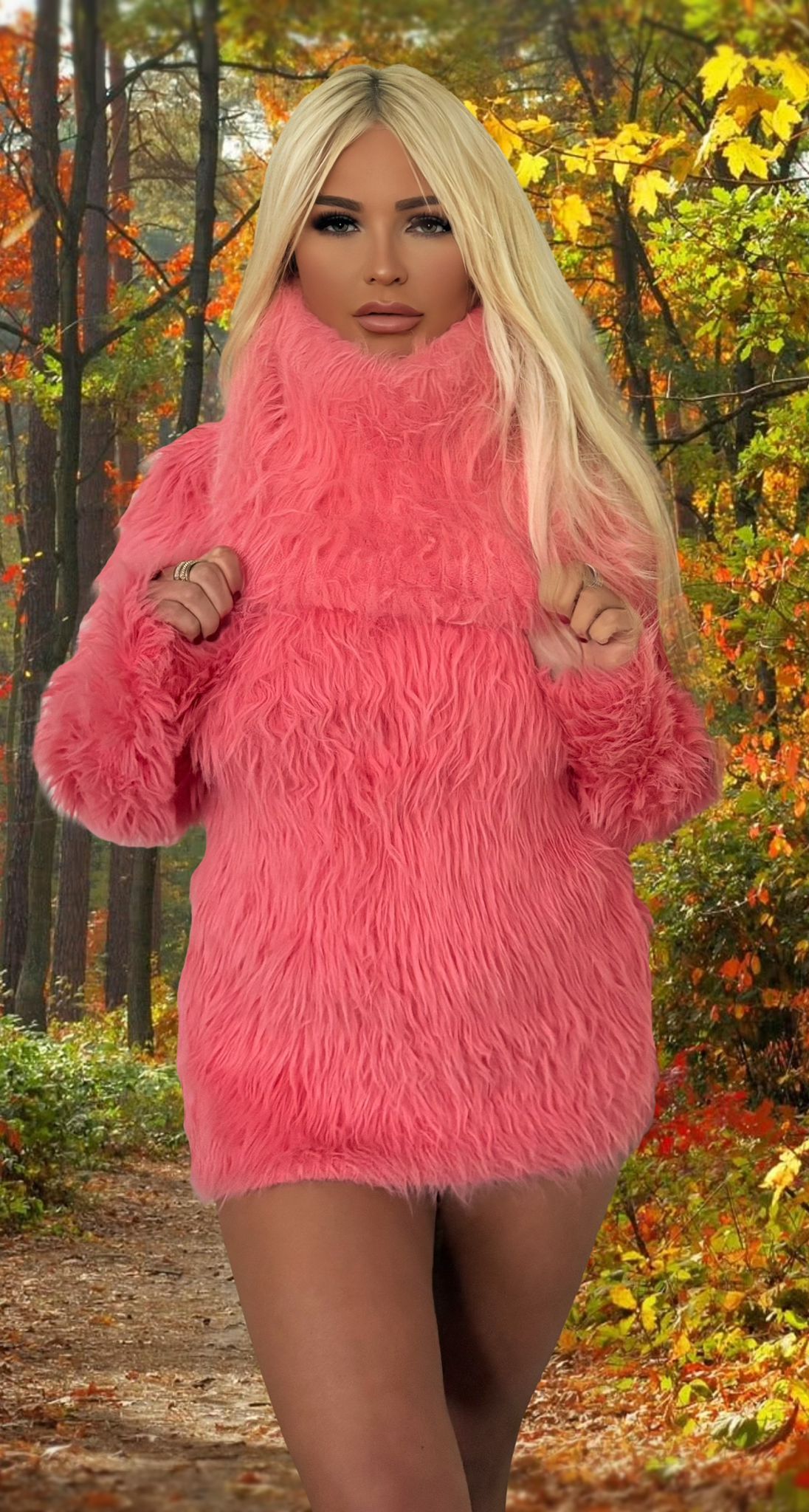 Pink Foxy Fur 200cm/80 inch Turtleneck Sweater