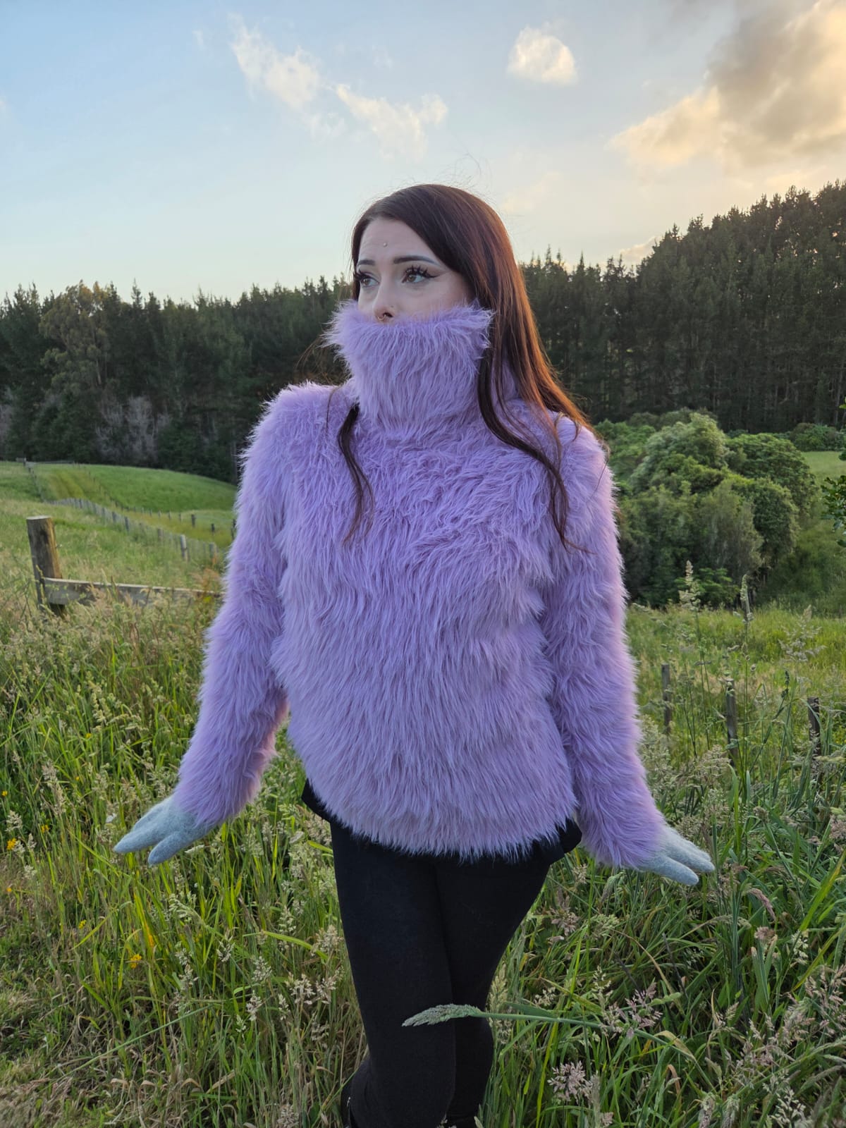 Purple Lavender Foxy Fur 50cm/20 inch Turtleneck Sweater