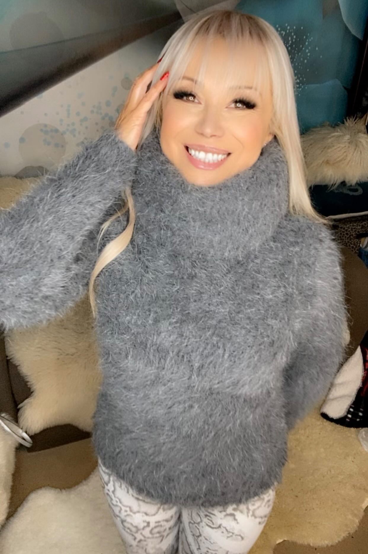 Gray Angora 200cm/80 inch Turtleneck Sweater