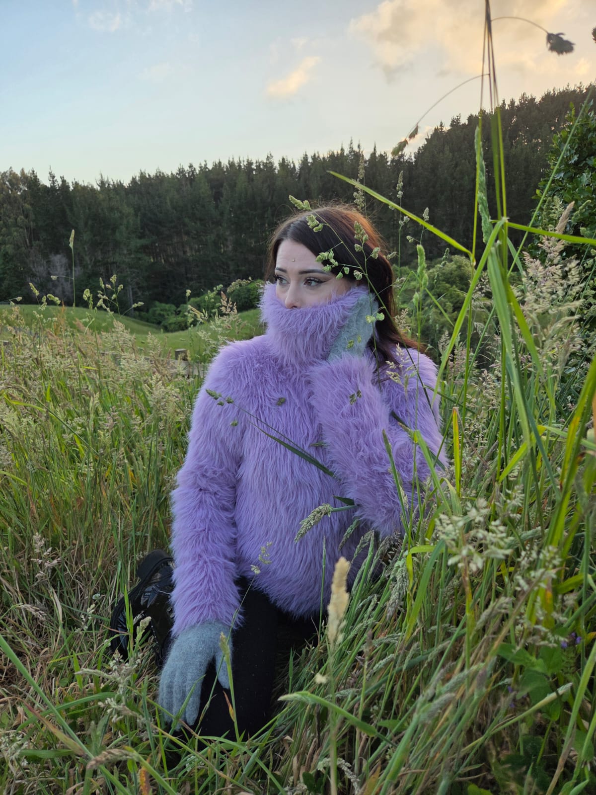 Purple Lavender Foxy Fur 50cm/20 inch Turtleneck Sweater