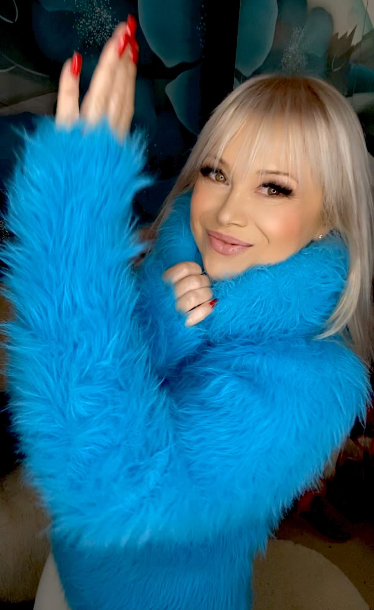 Aqua Electric Blue Foxy Fur 200cm/80 inch Turtleneck Sweater