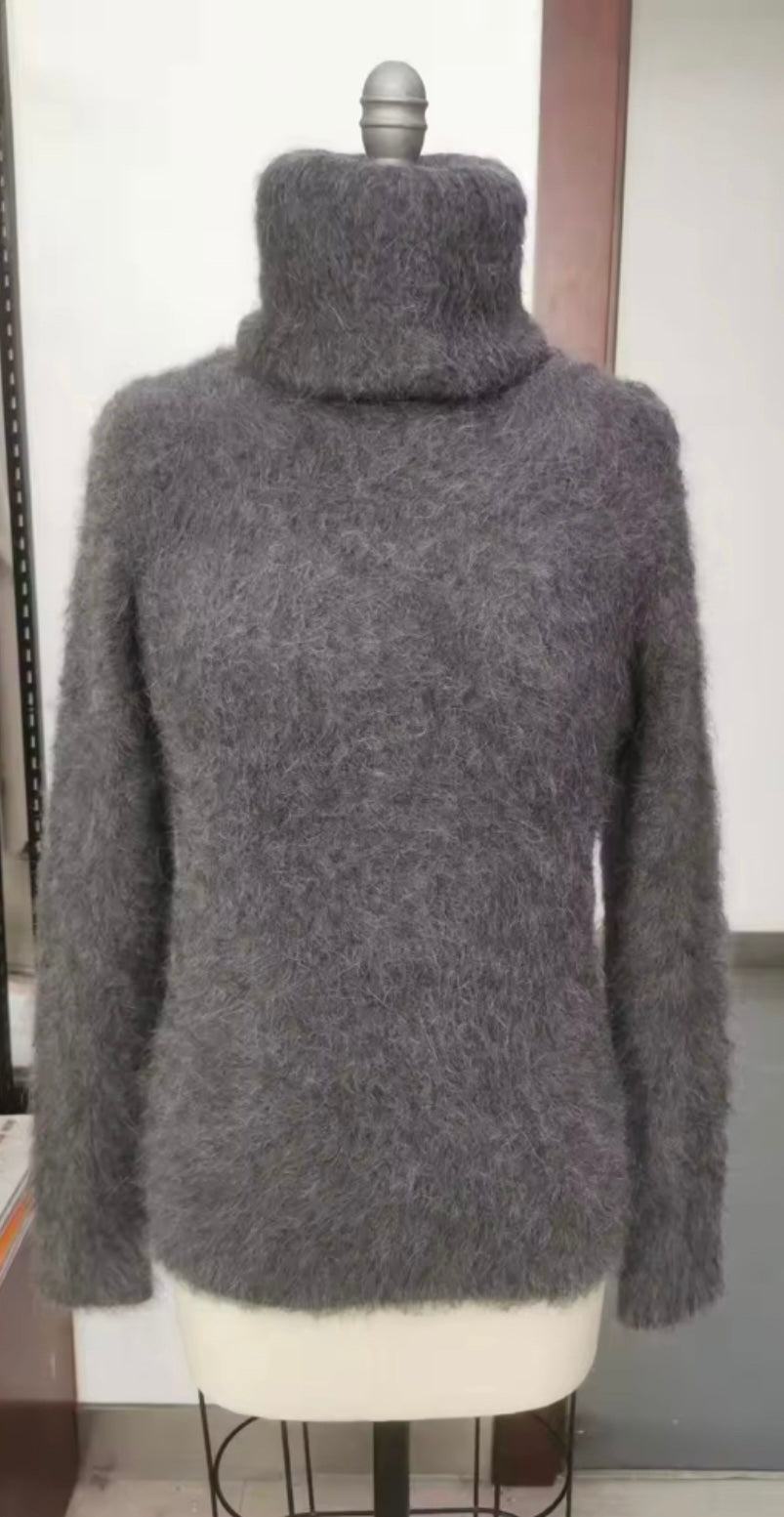 Gray Angora 100cm/40 inch Turtleneck Sweater