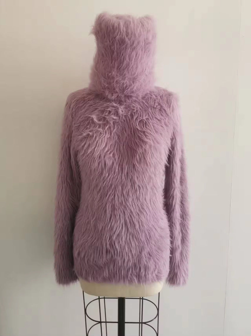 Purple Lavender Foxy Fur 200cm/80 inch Turtleneck Sweater