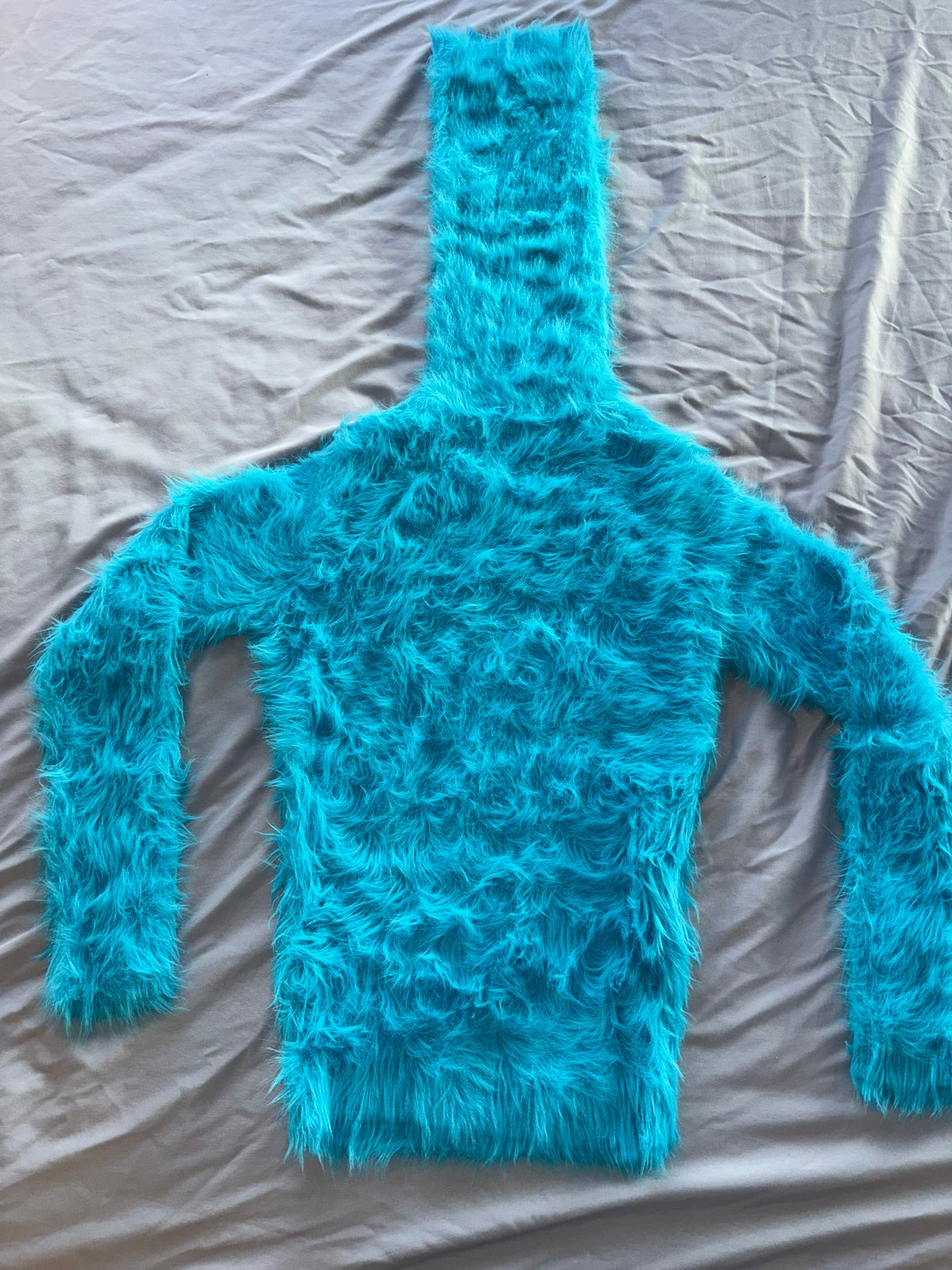 Aqua Electric Blue Foxy Fur 50cm/20 inch Turtleneck Sweater