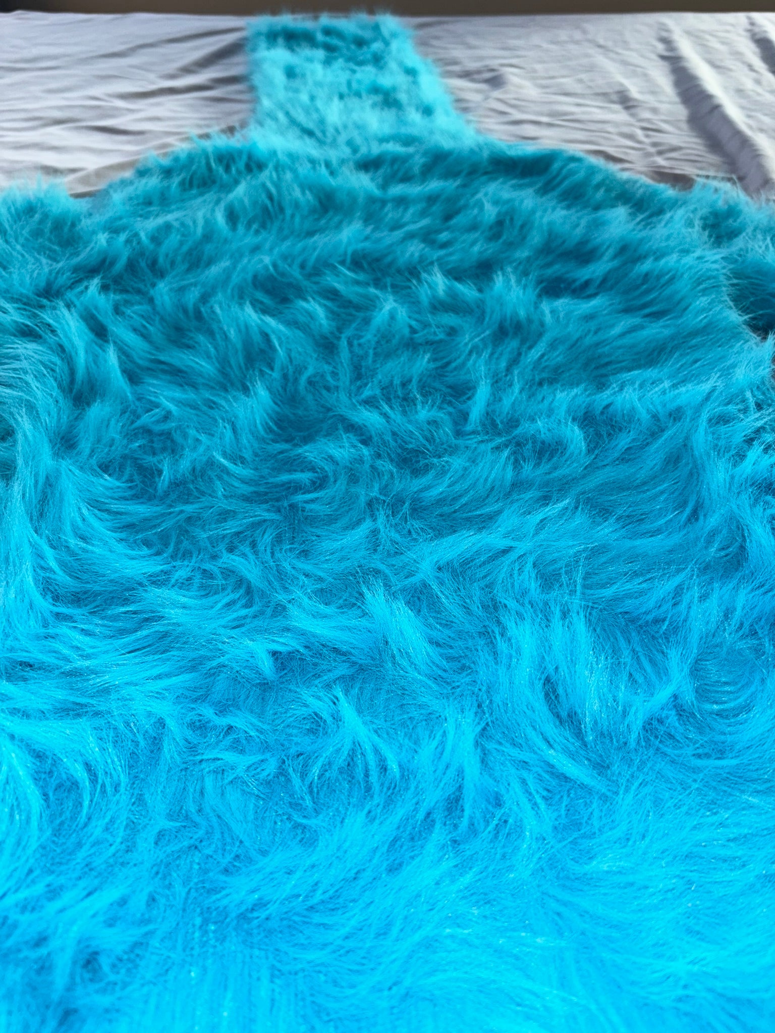 Aqua Electric Blue Foxy Fur 50cm/20 inch Turtleneck Sweater