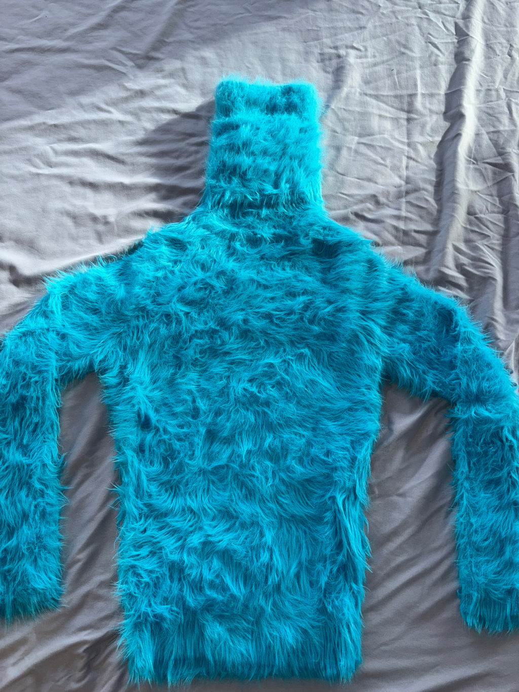 Aqua Electric Blue Foxy Fur 50cm/20 inch Turtleneck Sweater