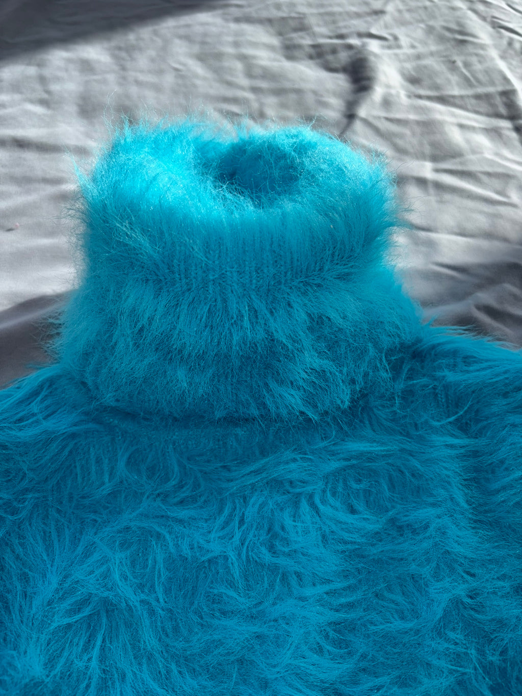 Aqua Electric Blue Foxy Fur 50cm/20 inch Turtleneck Sweater