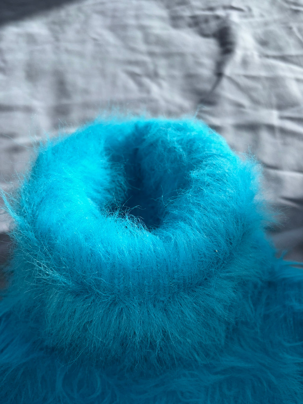 Aqua Electric Blue Foxy Fur 50cm/20 inch Turtleneck Sweater