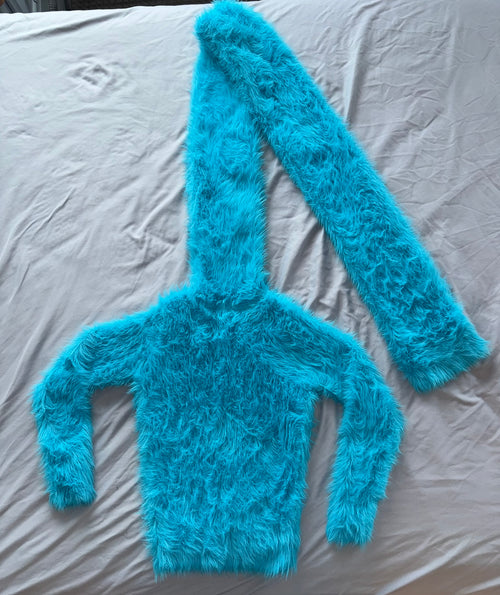 Aqua Electric Blue Foxy Fur 200cm/80 inch Turtleneck Sweater