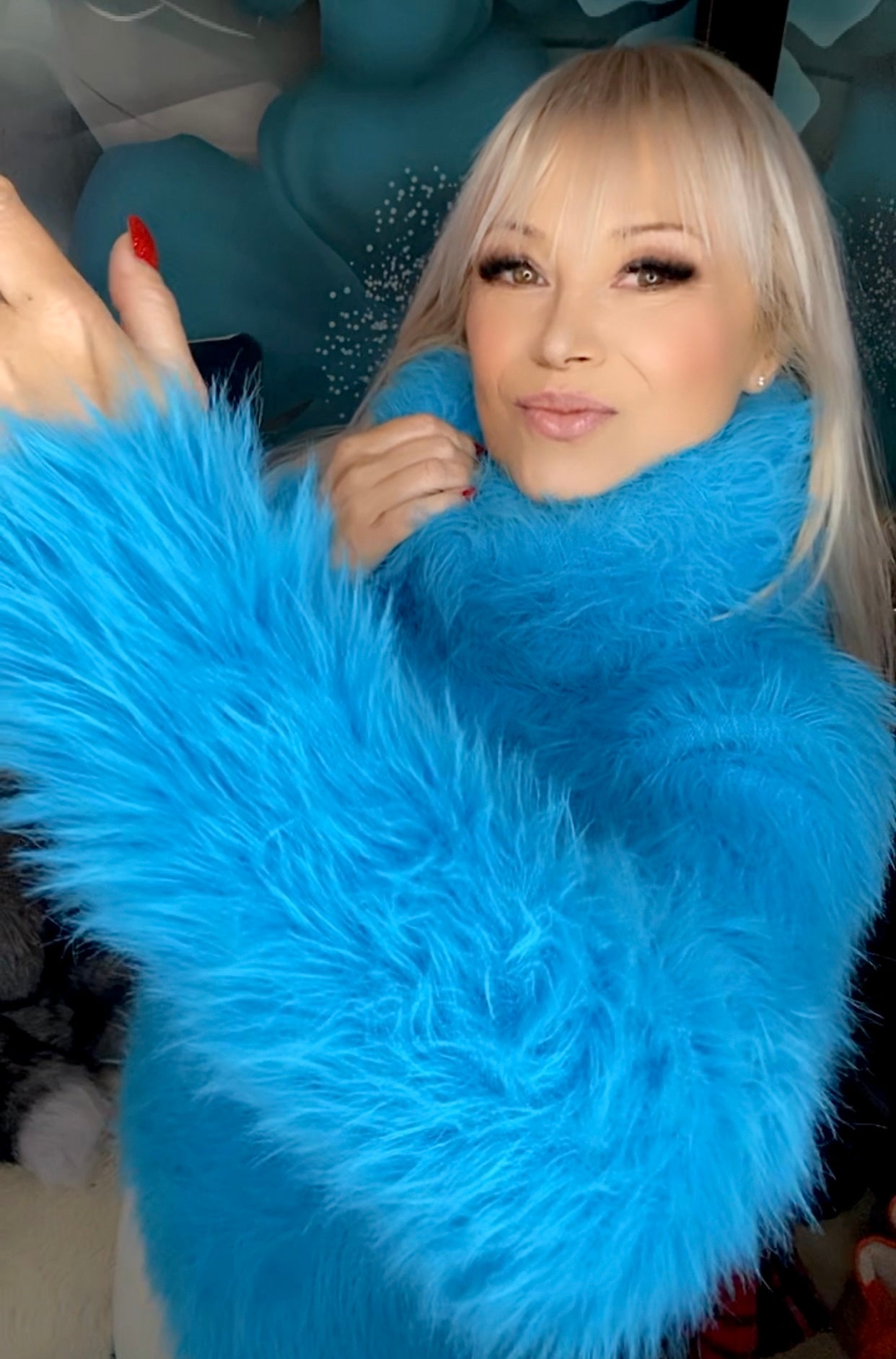 Aqua Electric Blue Foxy Fur 200cm/80 inch Turtleneck Sweater