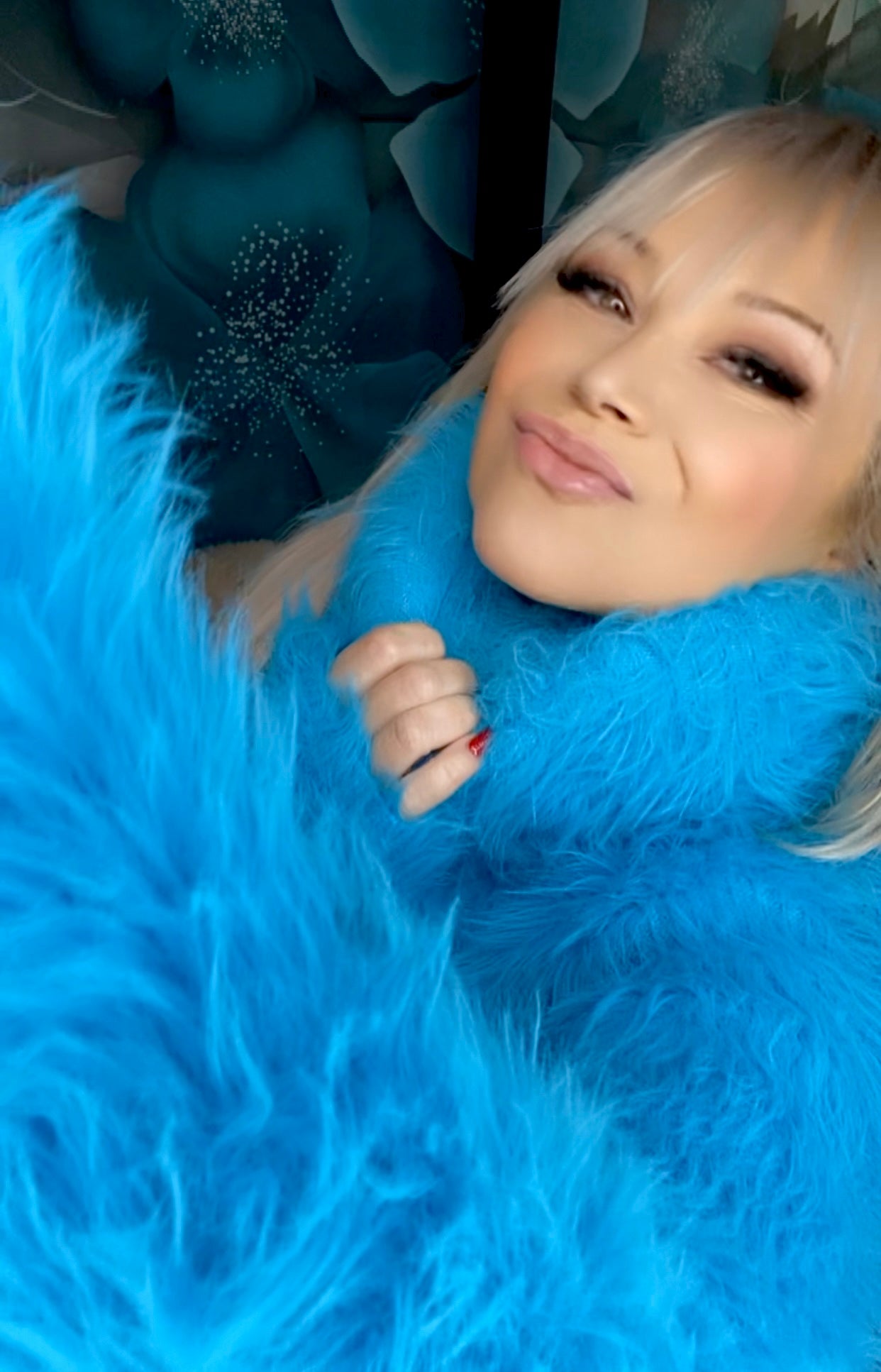 Aqua Electric Blue Foxy Fur 200cm/80 inch Turtleneck Sweater