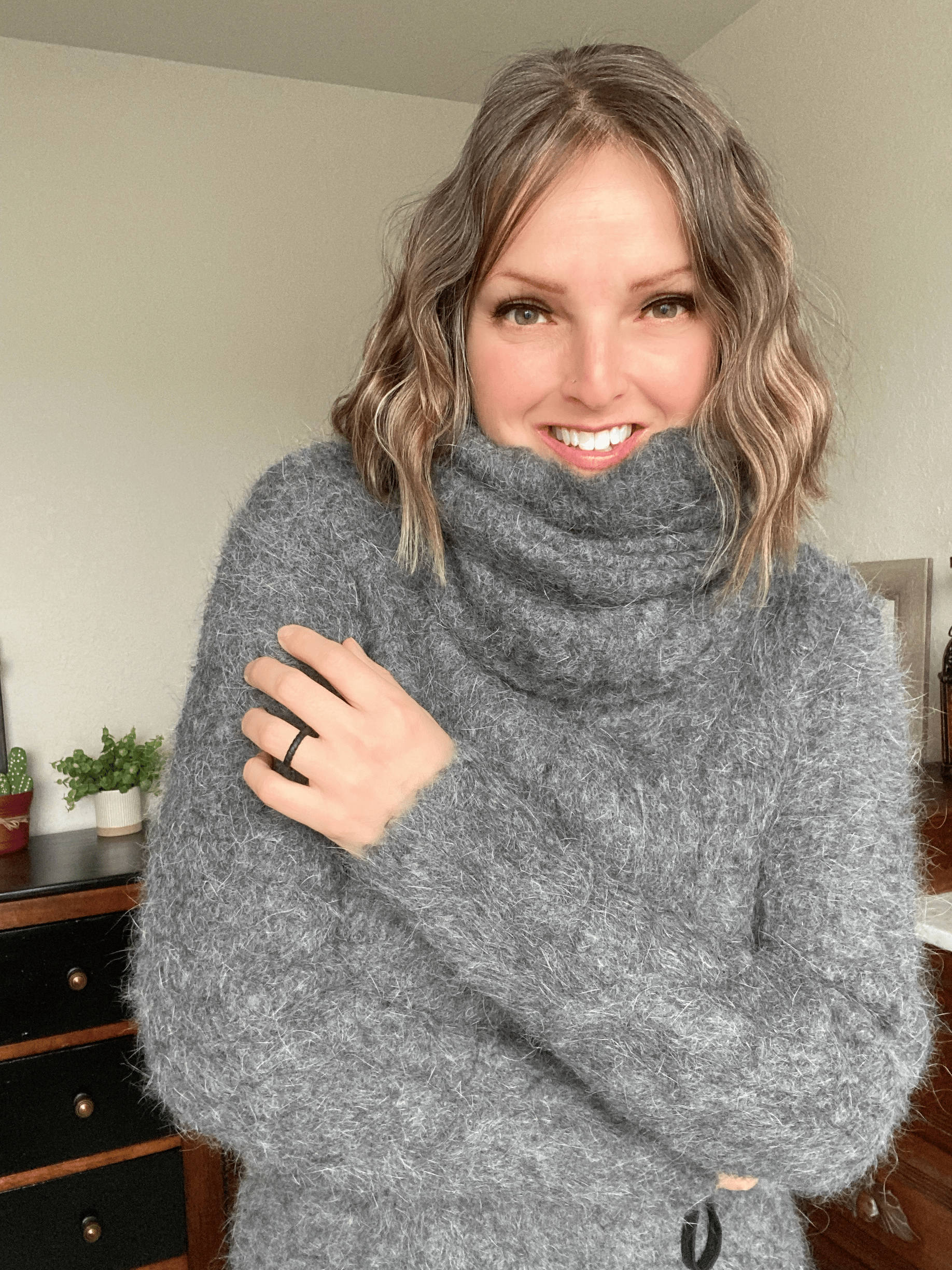 Gray Angora 100cm/40 inch Turtleneck Sweater