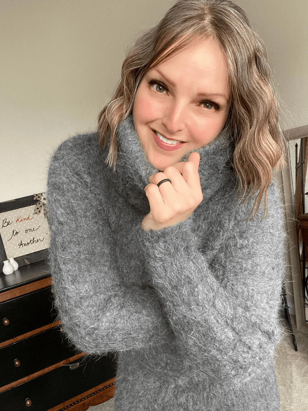 Gray Angora 100cm/40 inch Turtleneck Sweater