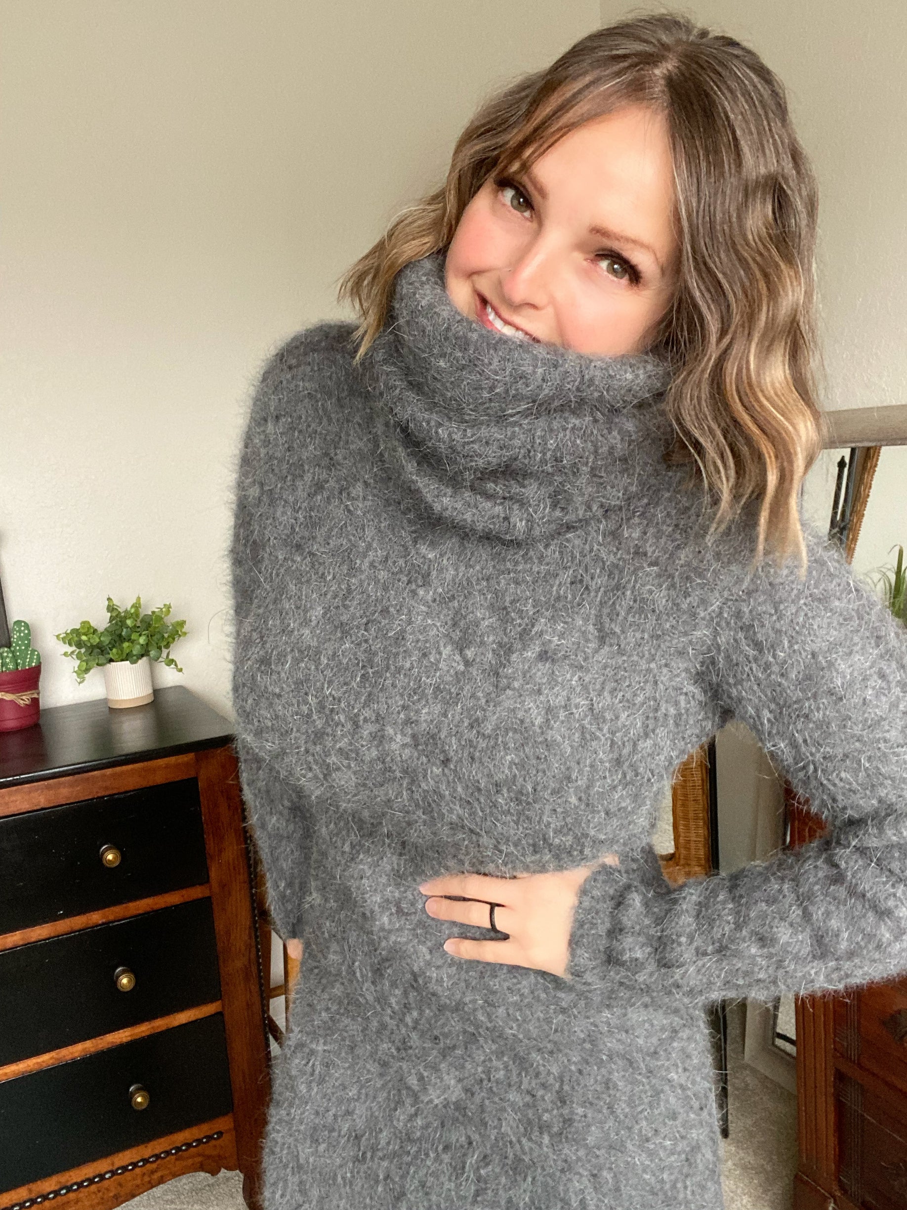 Gray Angora 100cm/40 inch Turtleneck Sweater Dress