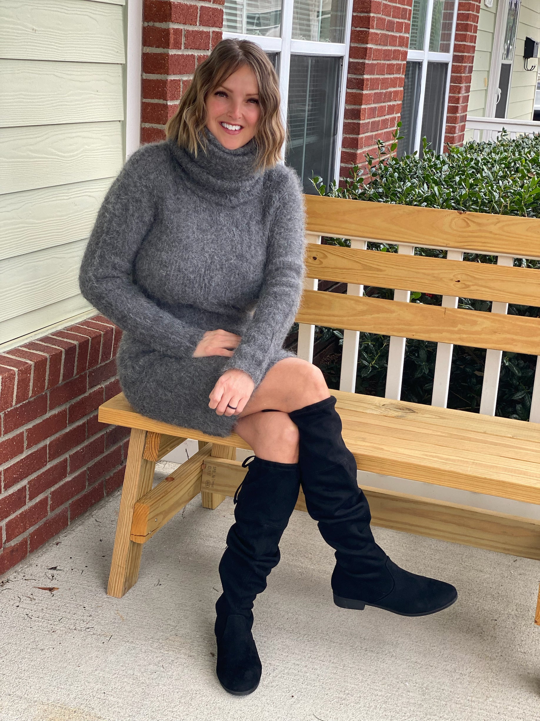 Gray Angora 100cm/40 inch Turtleneck Sweater Dress