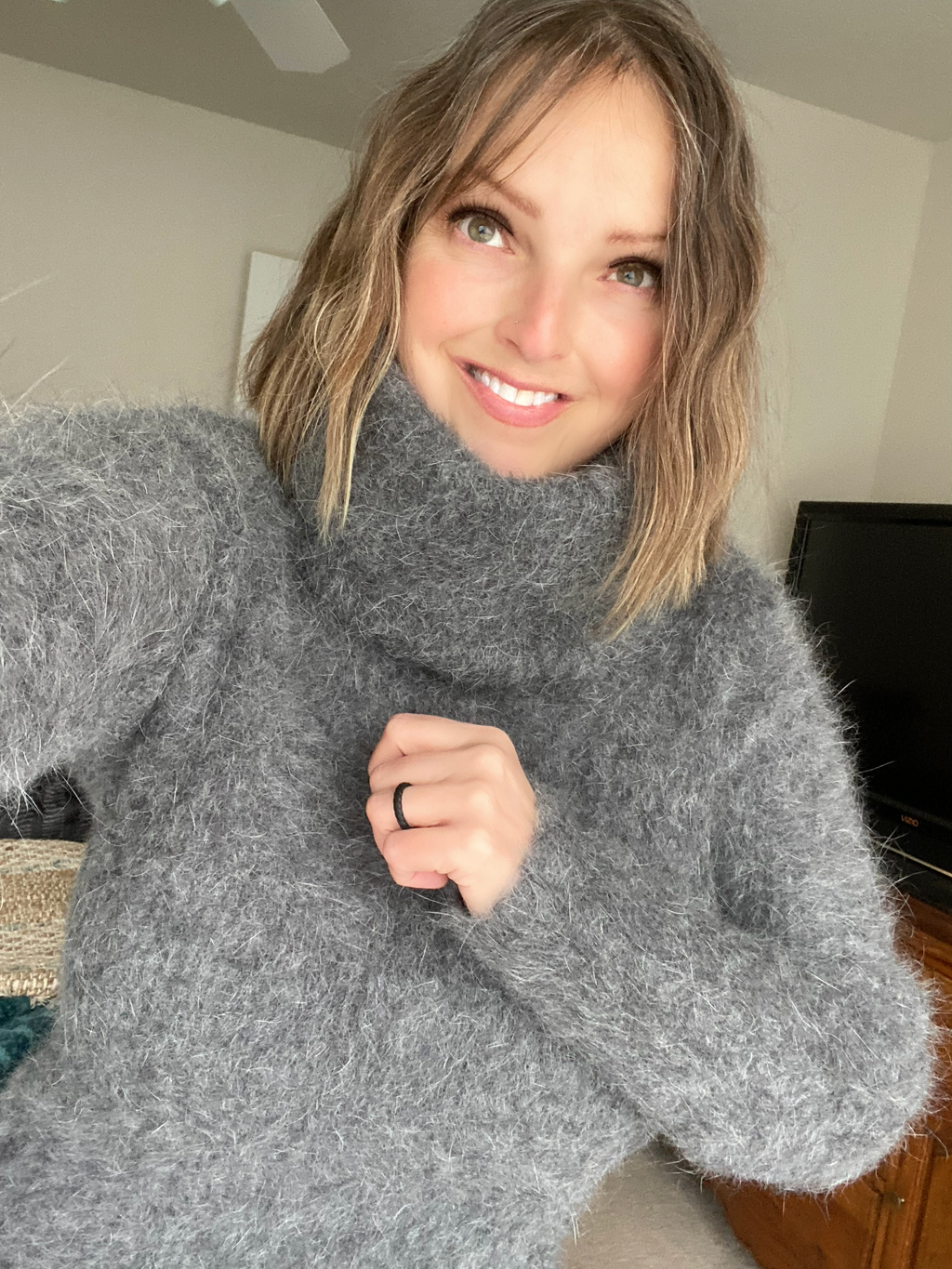 Gray Angora 100cm/40 inch Turtleneck Sweater