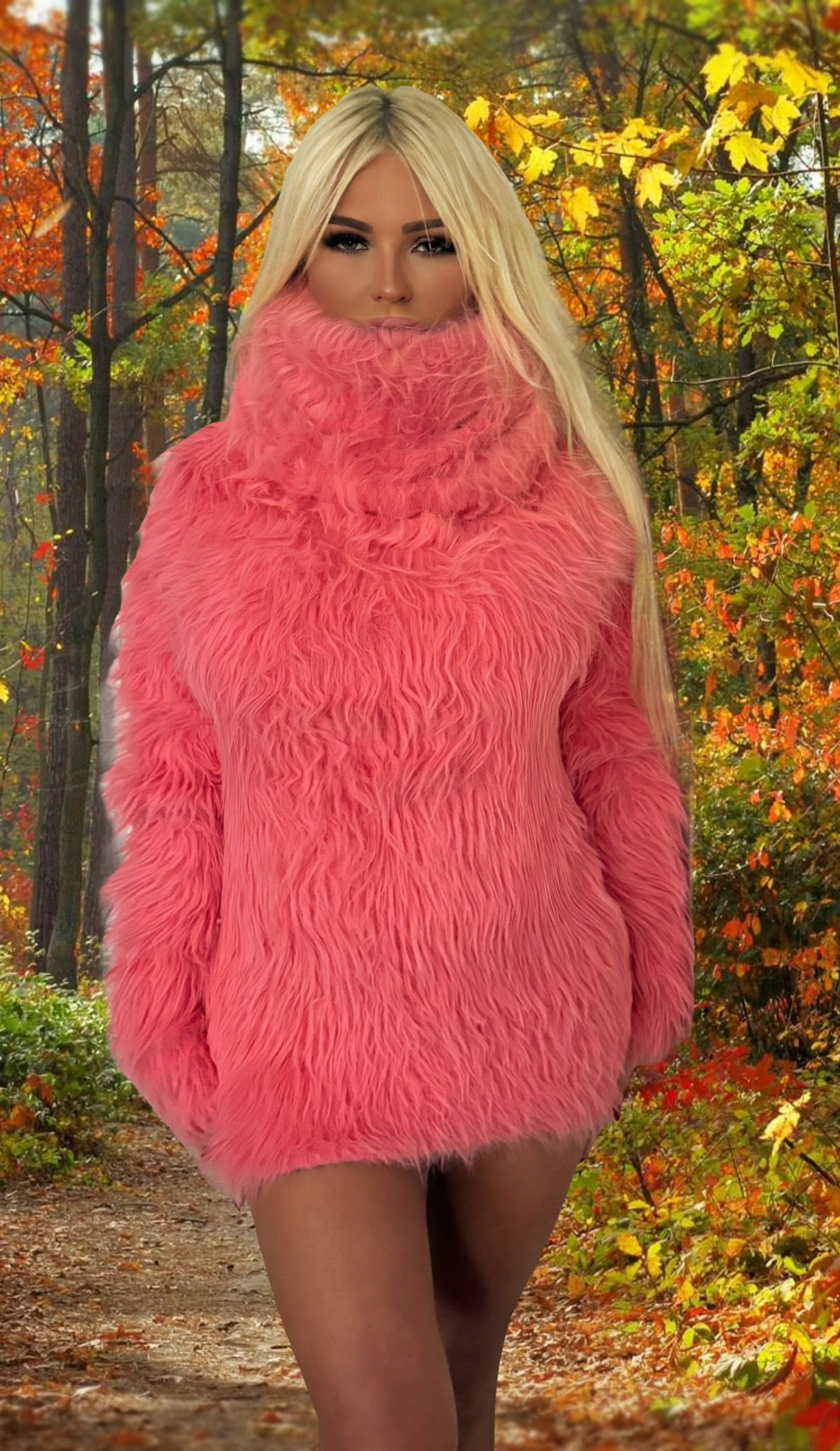Pink Foxy Fur 200cm/80 inch Turtleneck Sweater