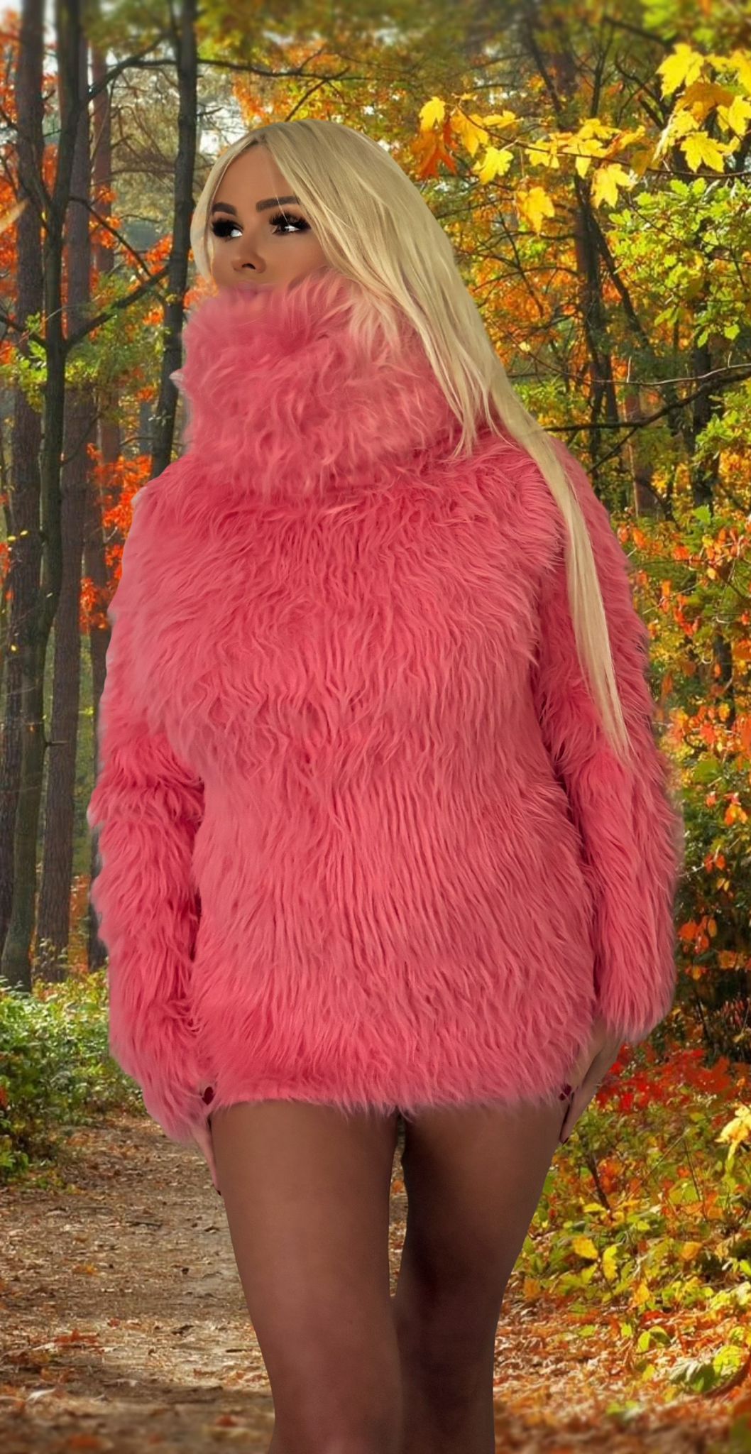 Pink Foxy Fur 200cm/80 inch Turtleneck Sweater