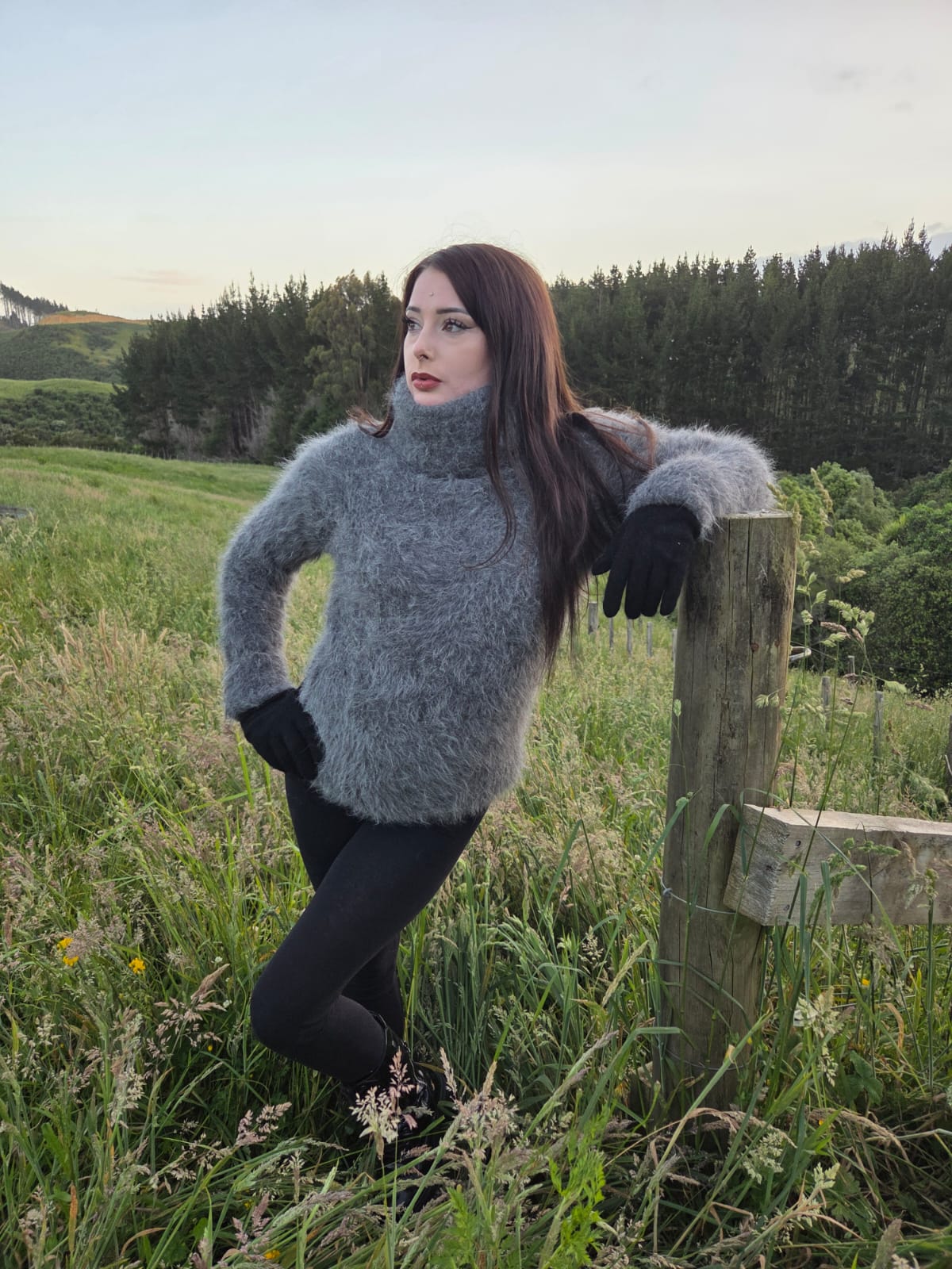 Gray Angora 100cm/40 inch Turtleneck Sweater