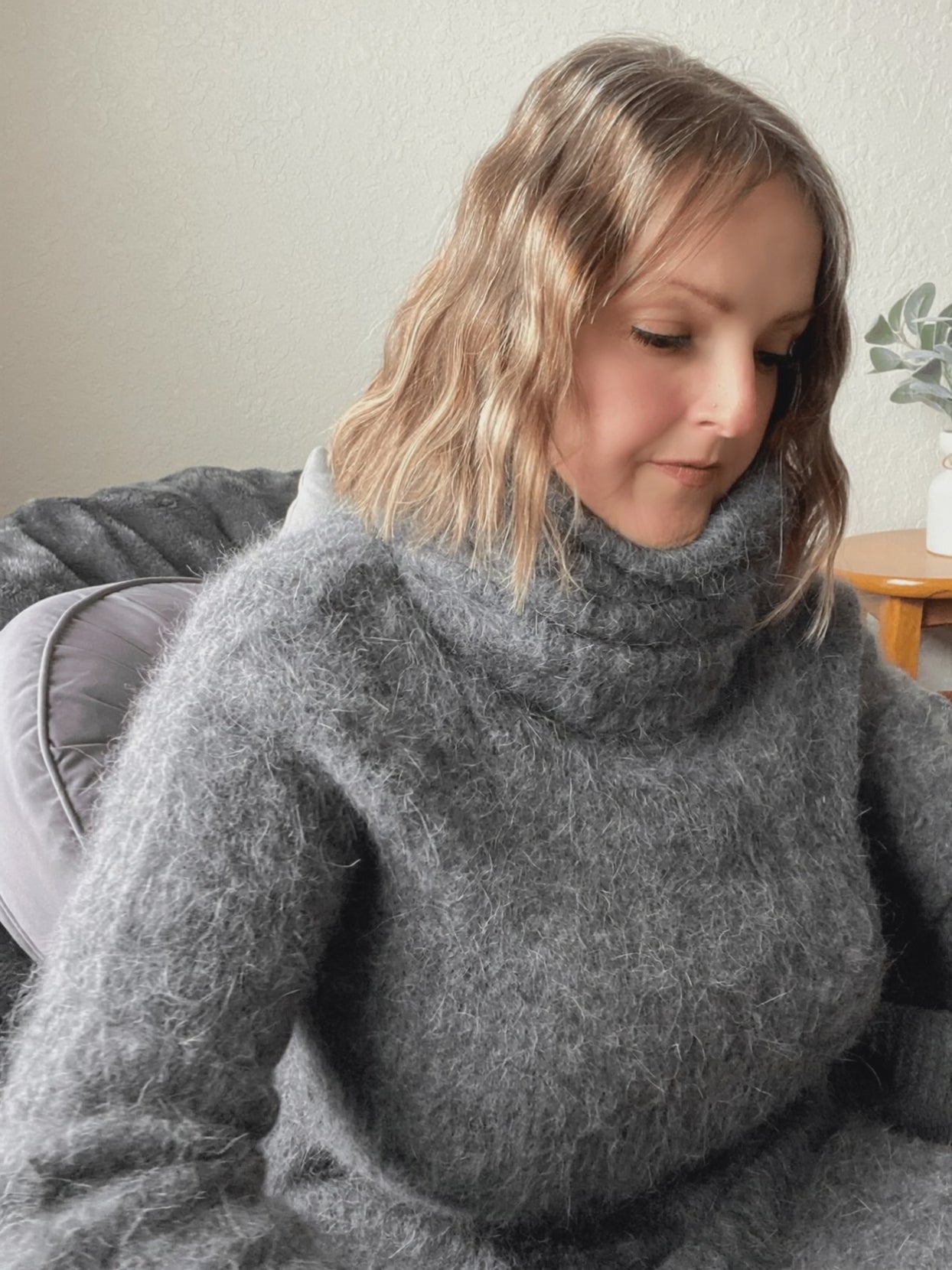 Gray Angora 100cm/40 inch Turtleneck Sweater Dress
